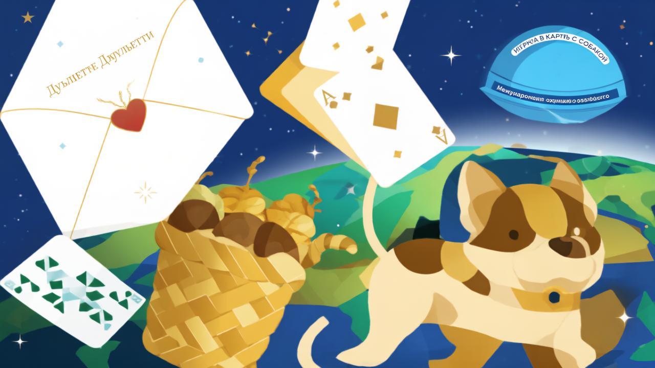 Коллаж из символов праздников 16 сентября: письмо, карты, Земля и жёлуди на звёздном фоне